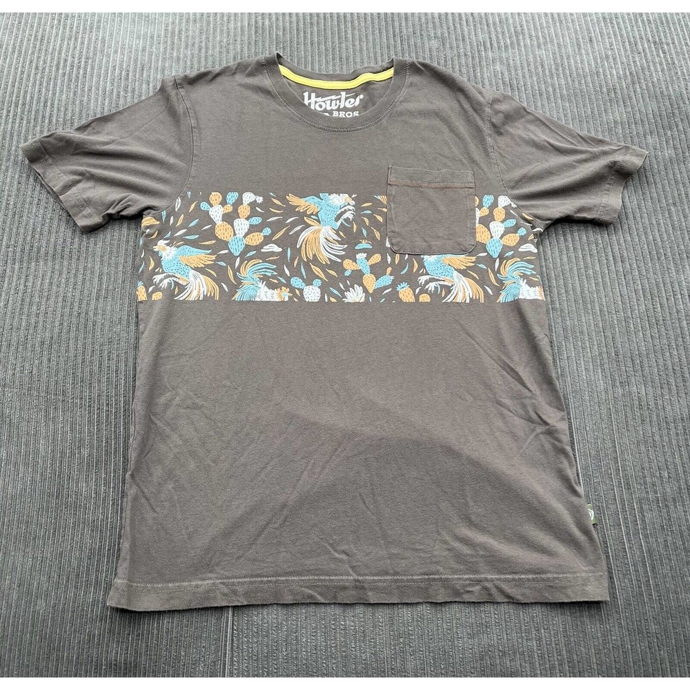 Howler Bros Men T Shirt Size Small Brown Cotton Rooster Print Casual Beach.